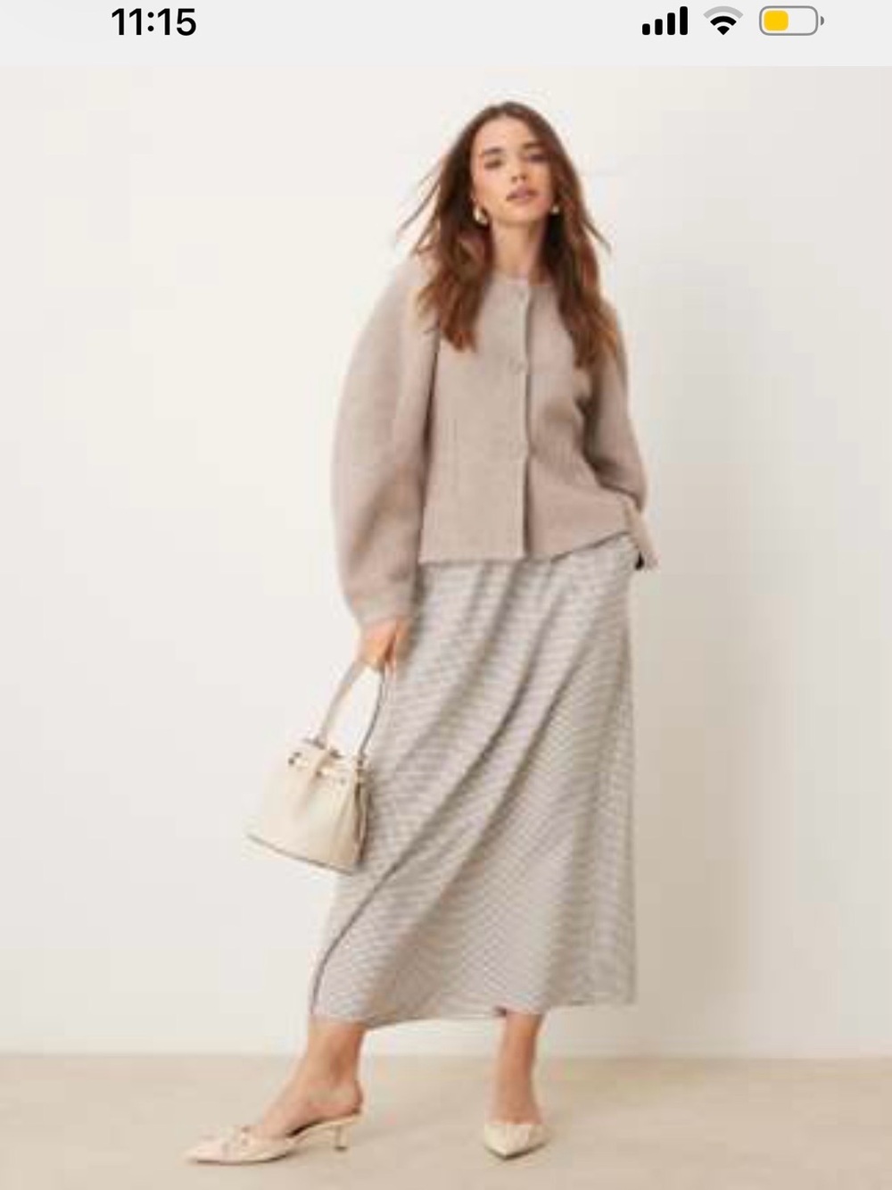 Miss Selfridge Gingham Midi Skirt in Beige and Blue - with pockets!